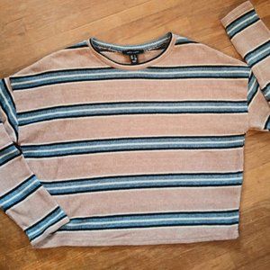 Pink and Blue Striped Cropped Chenille Sweater